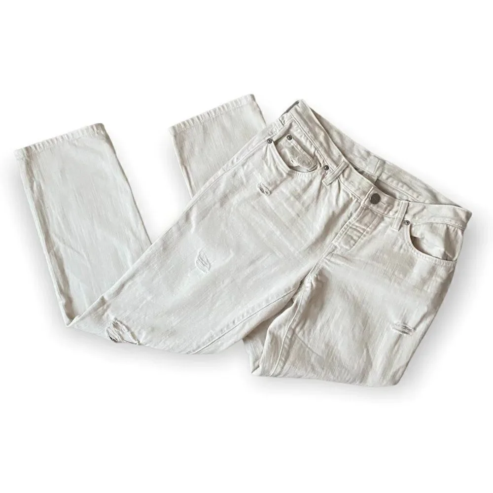 Ann Taylor Loft 27/4 Boyfriend White 100% Cotton Distressed Jeans
